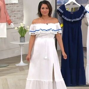 Vince Camuto Ruffled Off-the- Shoulder Belted Maxi Dress White SZ Large